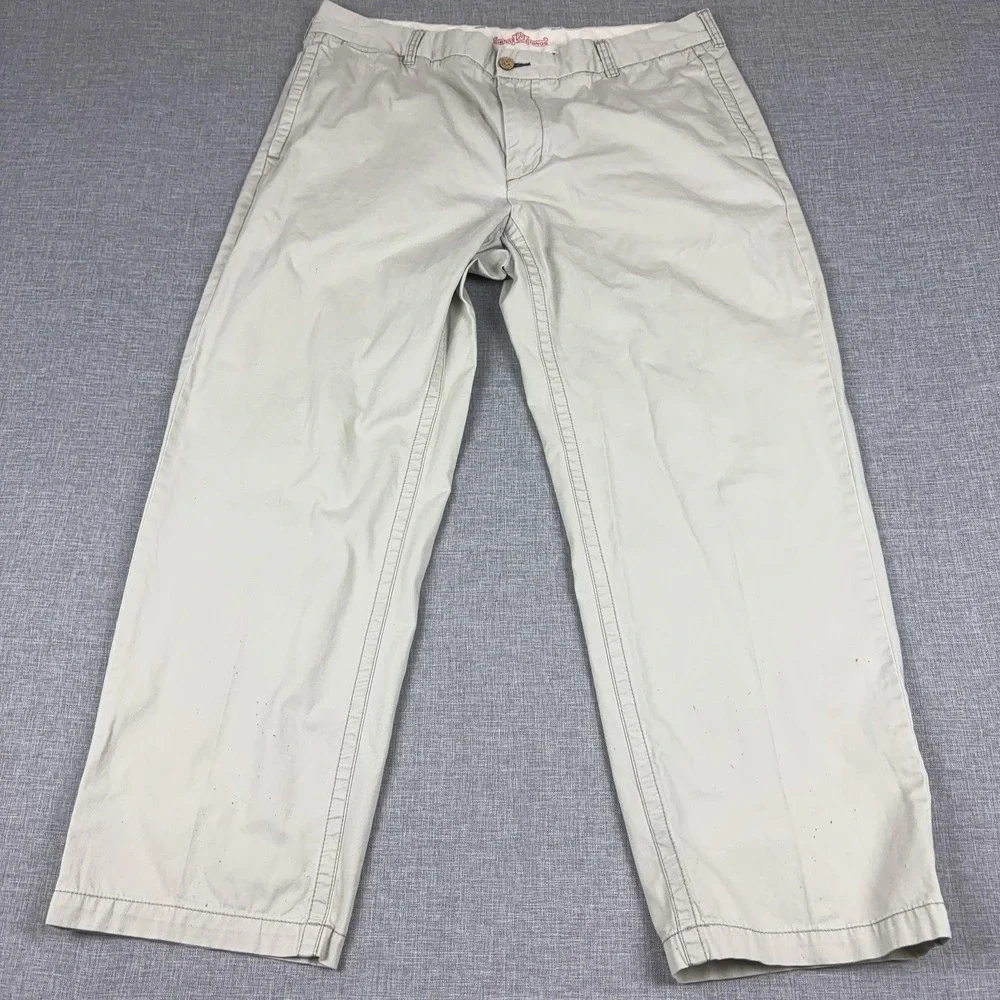 Tommy Bahama Pants Mens 38x30 Beige Chino Relaxed Fit Flat Front Marlin Logo